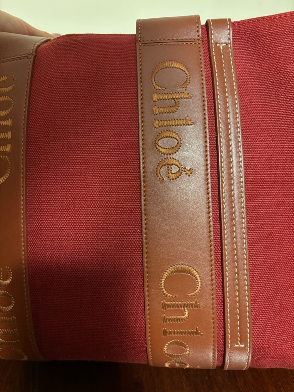 Chloé Red Canvas Tote with Brown Leather Straps - Picture 3 of 9